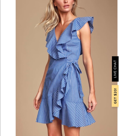 Valencia blue striped ruffle wrap dress - Picture 1 of 7